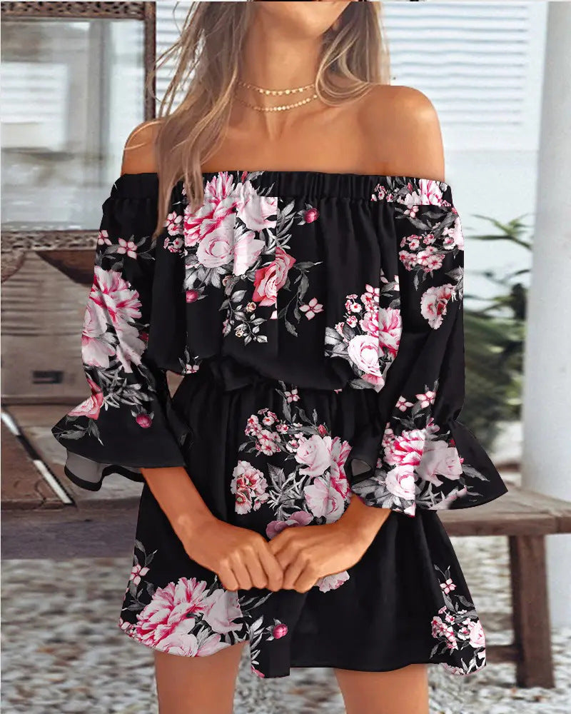 Elena – Zomerse Off-Shoulder Midi Jurk met Print - Selvina