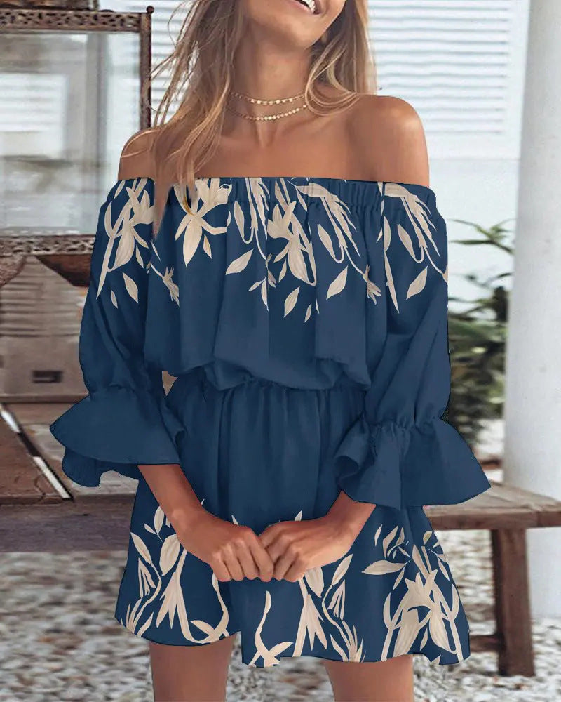 Elena – Zomerse Off-Shoulder Midi Jurk met Print - Selvina