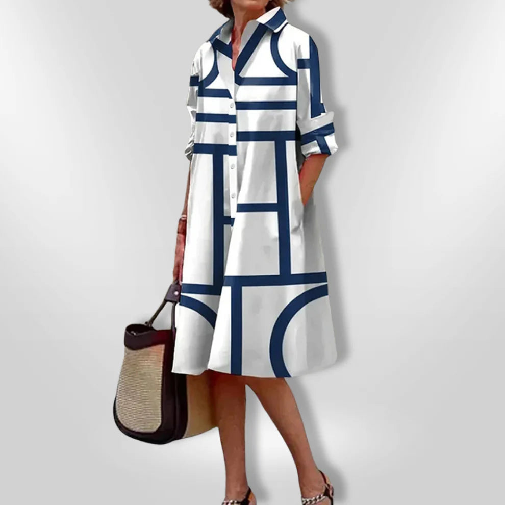 Helen – Modern A-lijn Midikleed met Print - Selvina