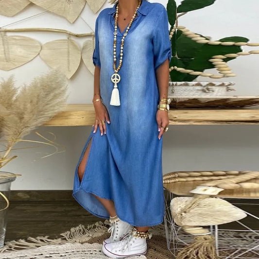 Lea – Lange Denimlook Jurk - Selvina