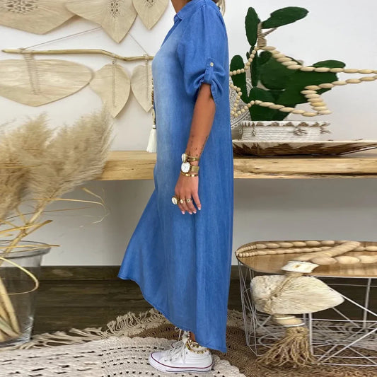 Lea – Lange Denimlook Jurk - Selvina