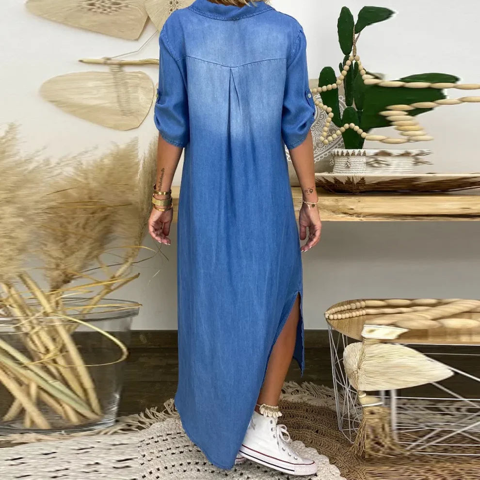 Lea – Lange Denimlook Jurk - Selvina