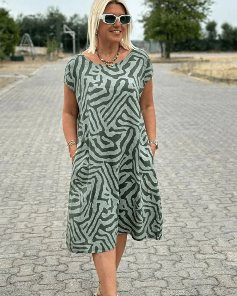 Nelia – Luchtige A-lijn Jurk met Zebra-Print - Selvina