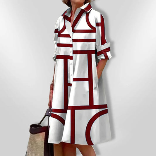 Helen – Modern A-lijn Midikleed met Print - Selvina