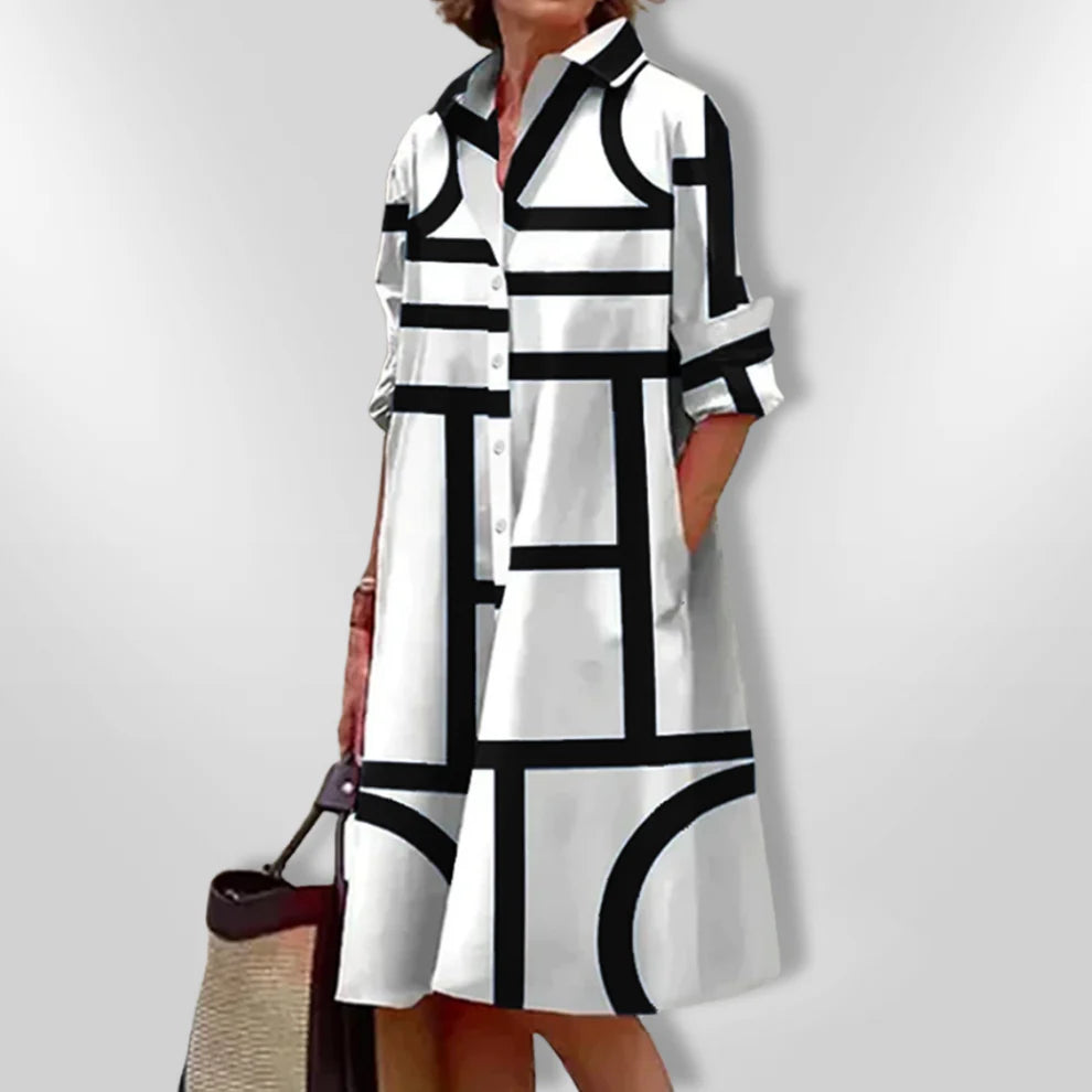 Helen – Modern A-lijn Midikleed met Print - Selvina