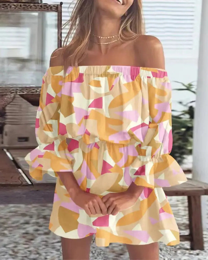Elena – Zomerse Off-Shoulder Midi Jurk met Print - Selvina