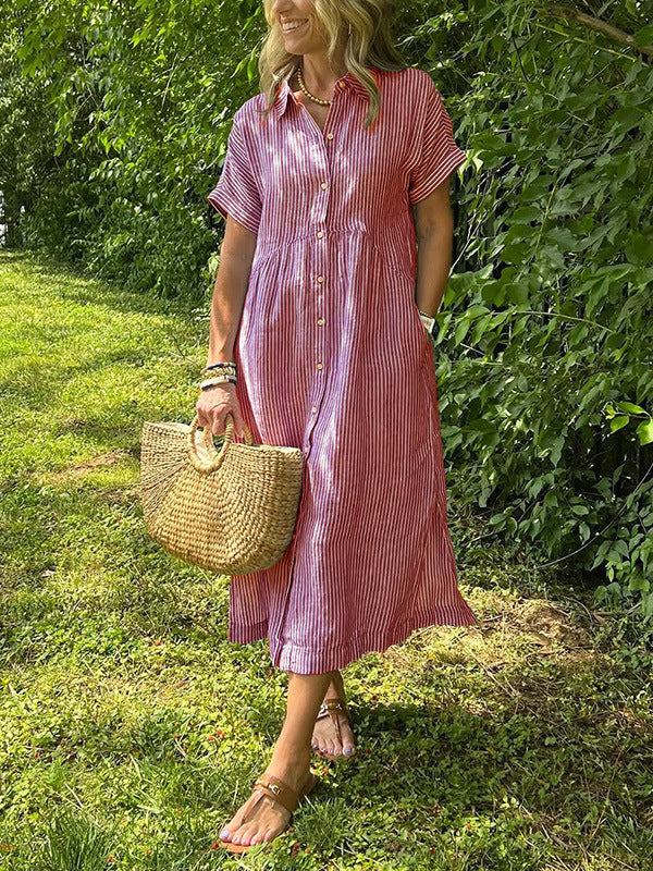 Amalia- Elegante zomerjurk met strepen voor dames - Selvina