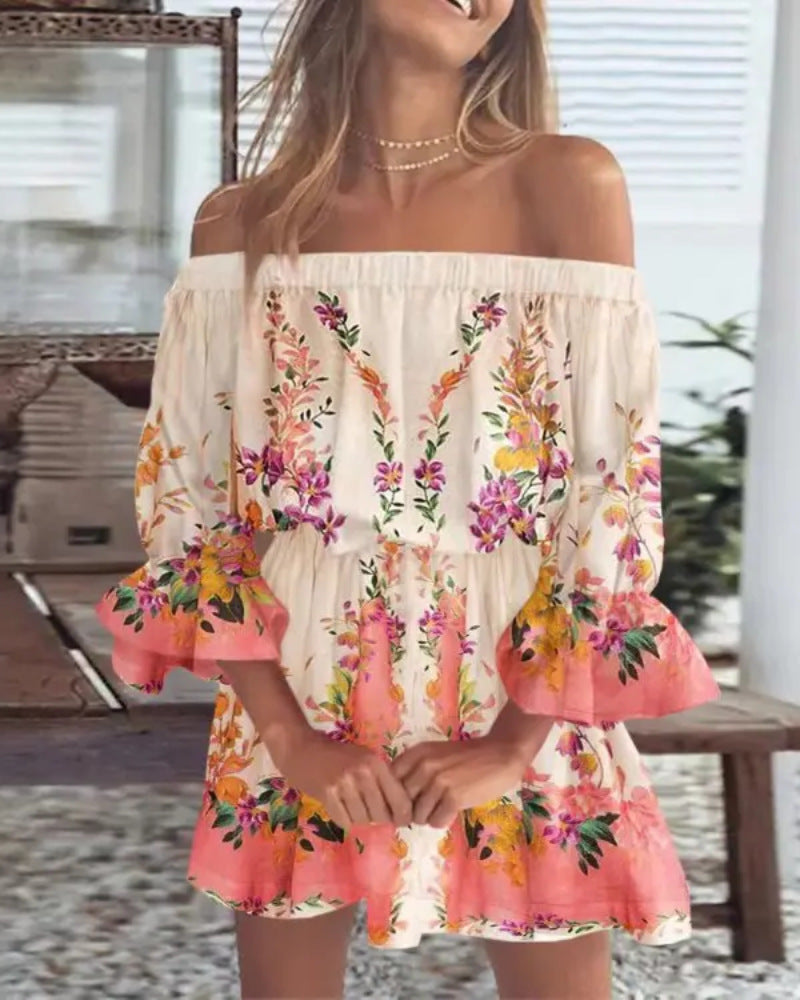 Elena – Zomerse Off-Shoulder Midi Jurk met Print - Selvina