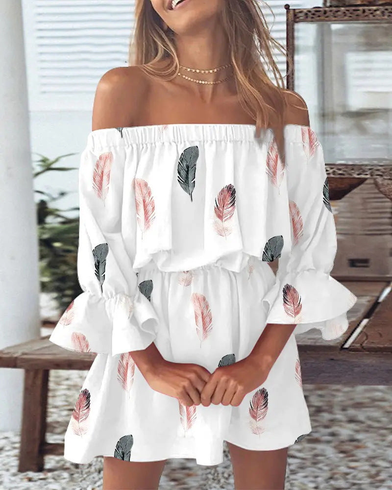 Elena – Zomerse Off-Shoulder Midi Jurk met Print - Selvina
