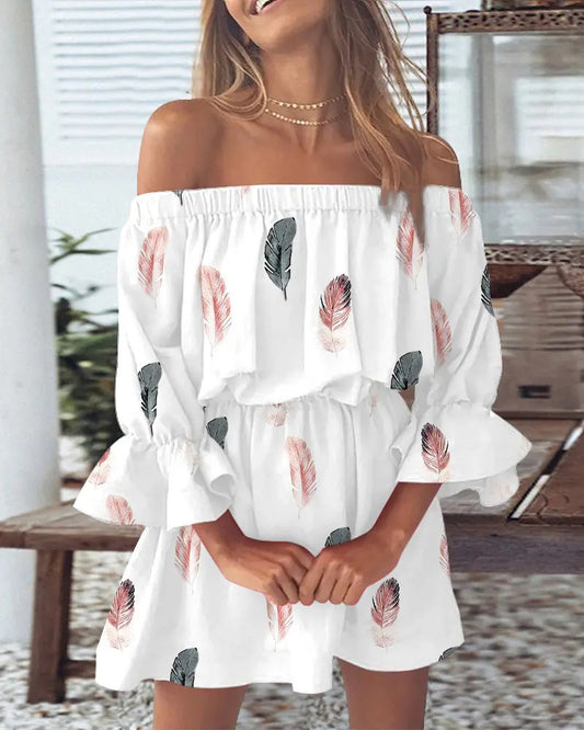 Elena – Zomerse Off-Shoulder Midi Jurk met Print - Selvina
