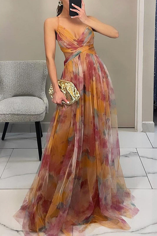 Alina – Elegante Mouwloze Maxi Jurk met Abstracte Print - Selvina
