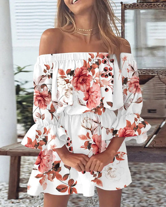 Elena – Zomerse Off-Shoulder Midi Jurk met Print - Selvina