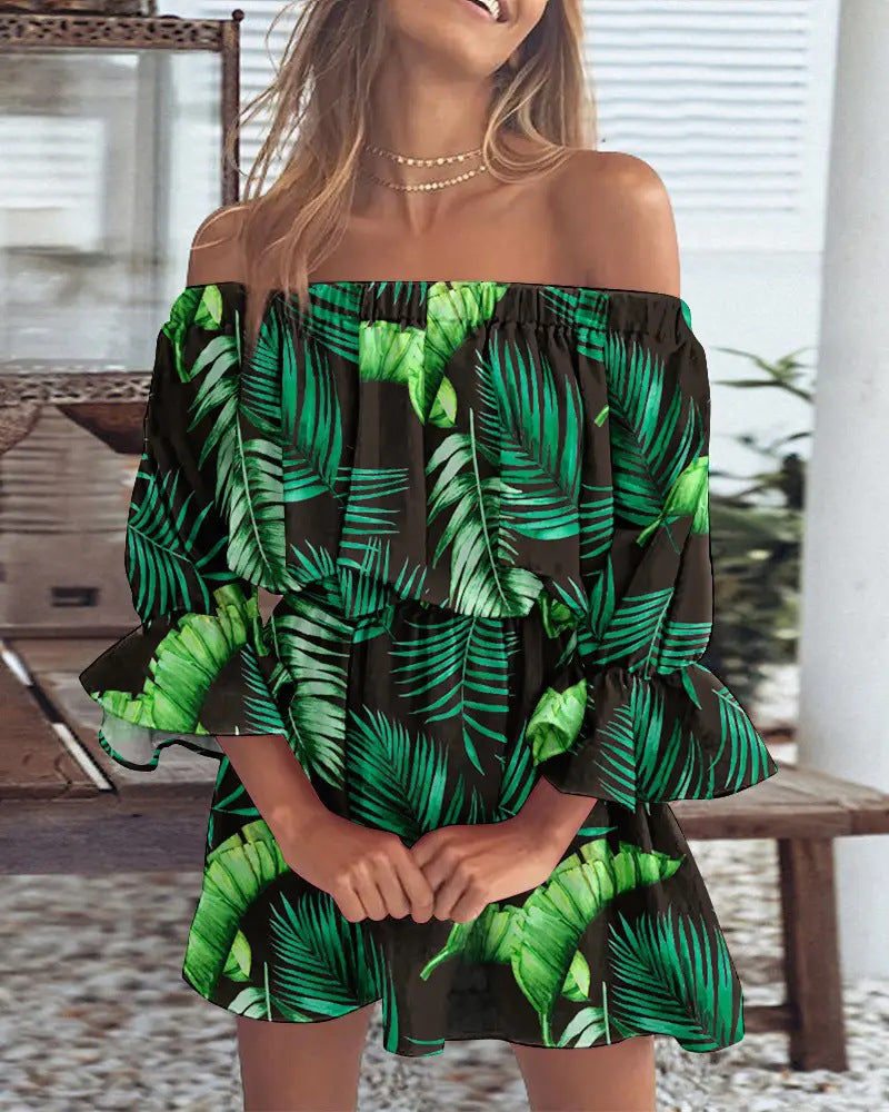 Elena – Zomerse Off-Shoulder Midi Jurk met Print - Selvina