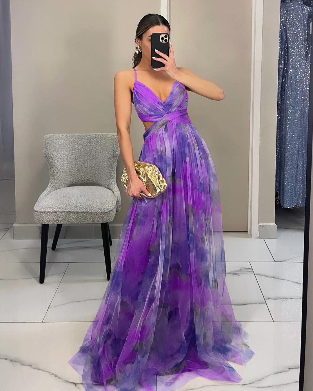 Alina – Elegante Mouwloze Maxi Jurk met Abstracte Print - Selvina